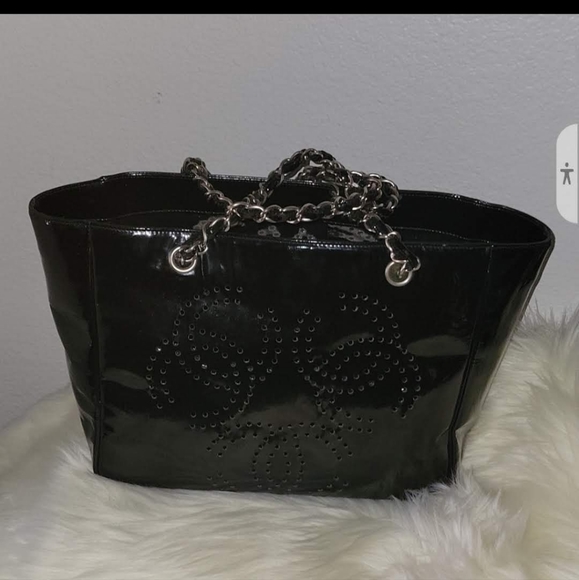 Designer CHANEL Patent Perforated Leather Triple CC Tote Bg with Pouch! - Picture 6 of 14